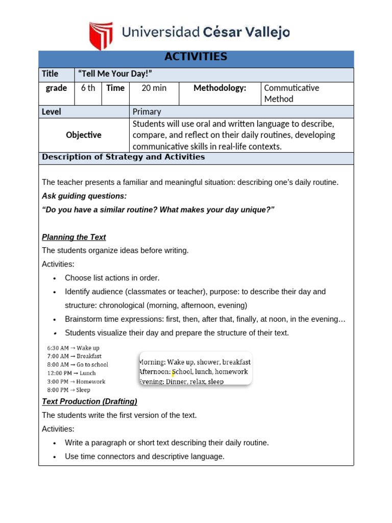 Daily Routine Writing Activity for Kids | PDF