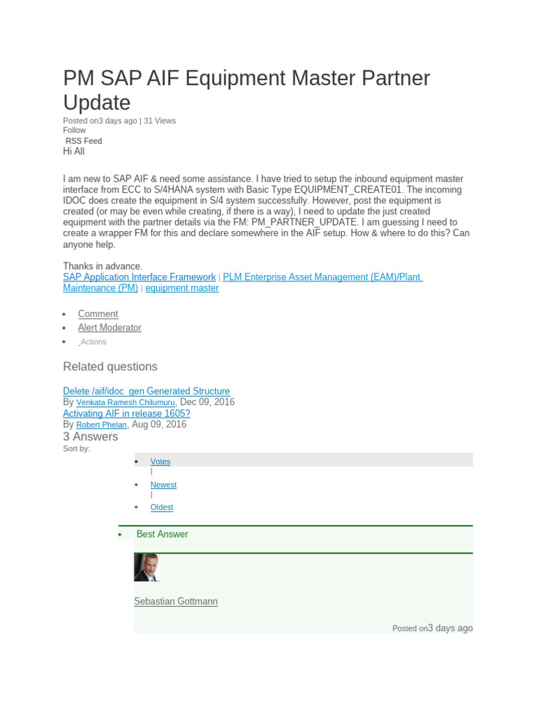 SAP AIF Equipment Master Update Guide | PDF | Computing | Software ...