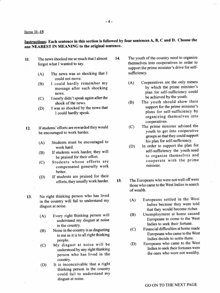 Sentence Meaning Exercises 11-15 | PDF