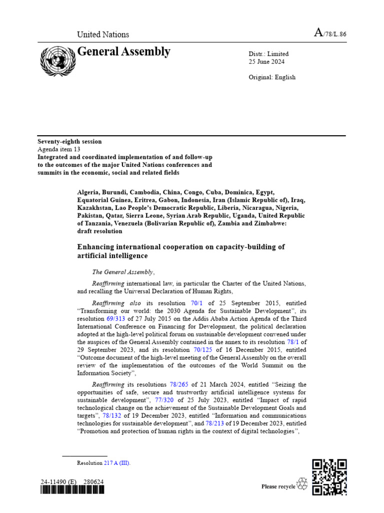 General Assembly: United Nations | PDF | Capacity Building | Artificial ...