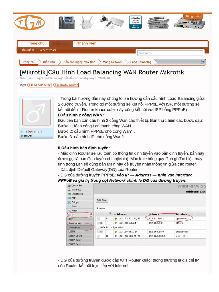 Thegioimang Vn Dien Dan Threads Mikrotik cấu hình Load Balancing Wa | PDF