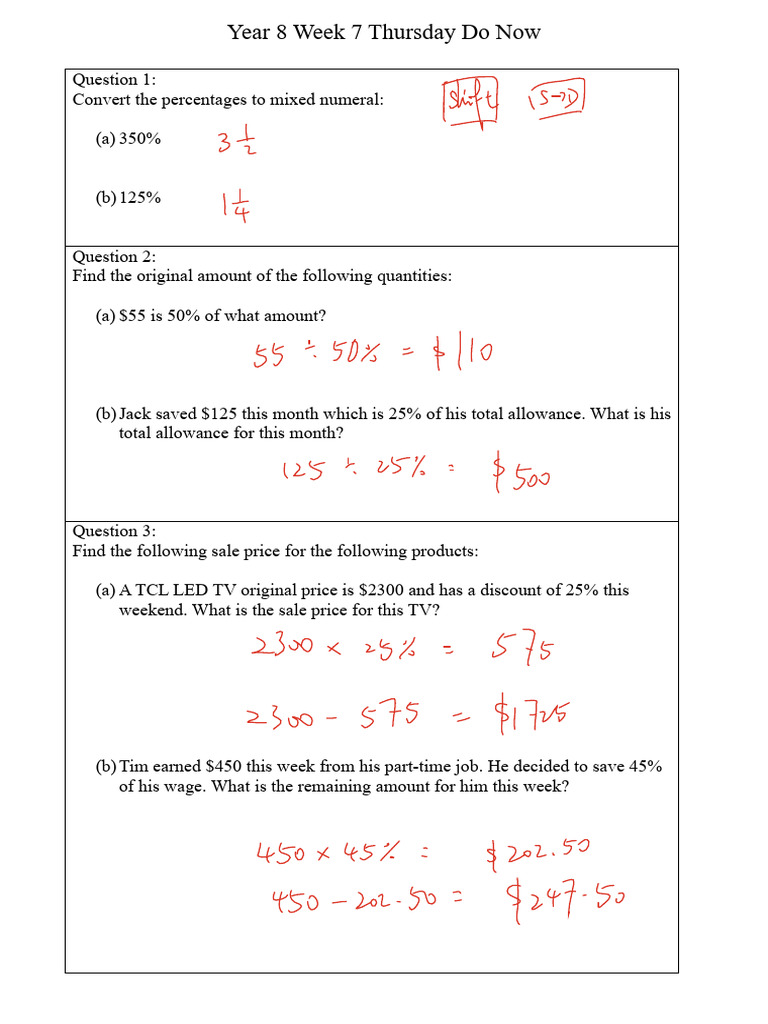 Year 8 Week 7 Thursday Do NOW (8.05) | PDF