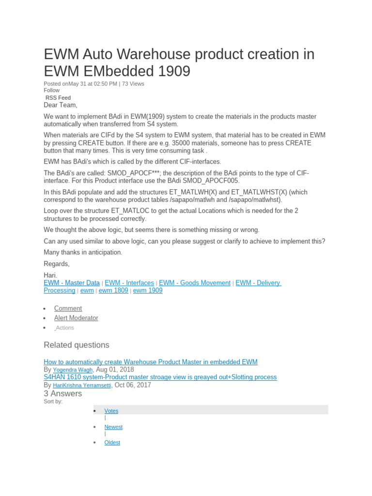 Automate Warehouse Product Creation EWM | PDF | Computing