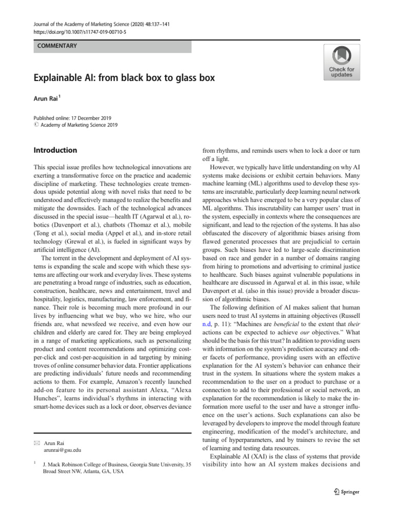 2020 - Rai - Explainable AI From Black Box To Glass Box | PDF