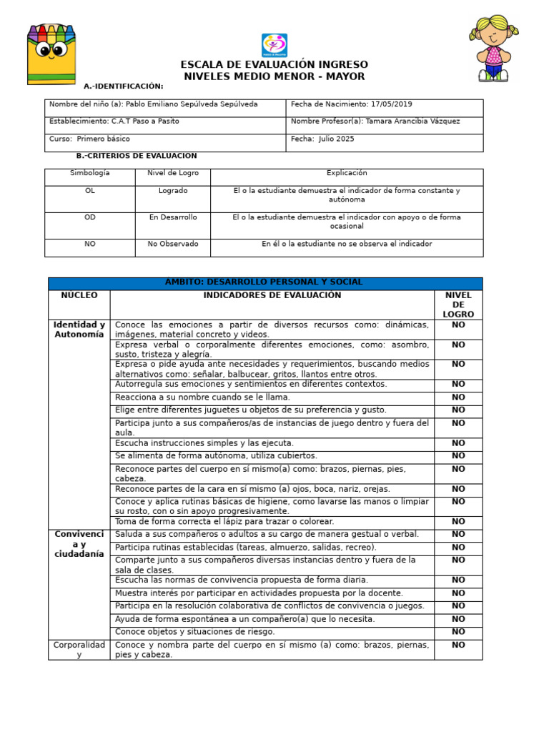 Evaluación de Desarrollo Infantil 2025 | PDF | Las emociones