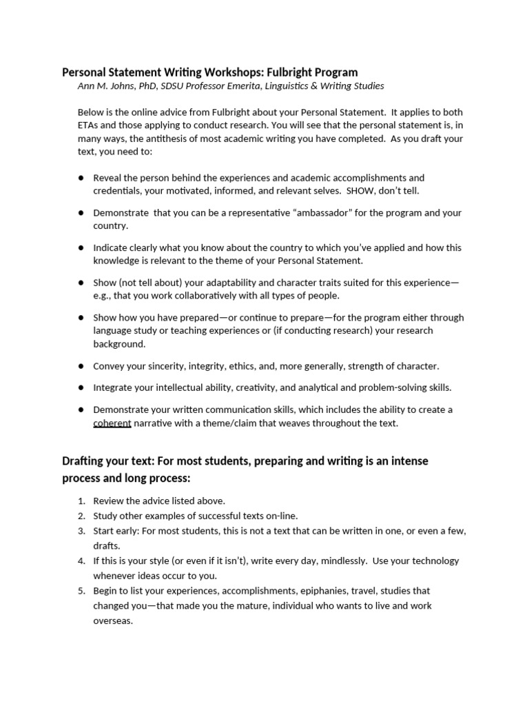 Fulbright Personal Statement Guide | PDF