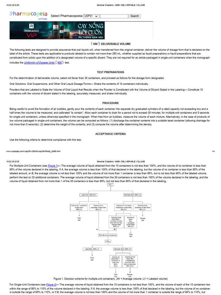USP 698: Deliverable Volume Standards | PDF | Volume