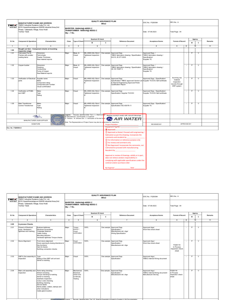 Quality Assurance Plan for Electrical Components | PDF | Specification ...