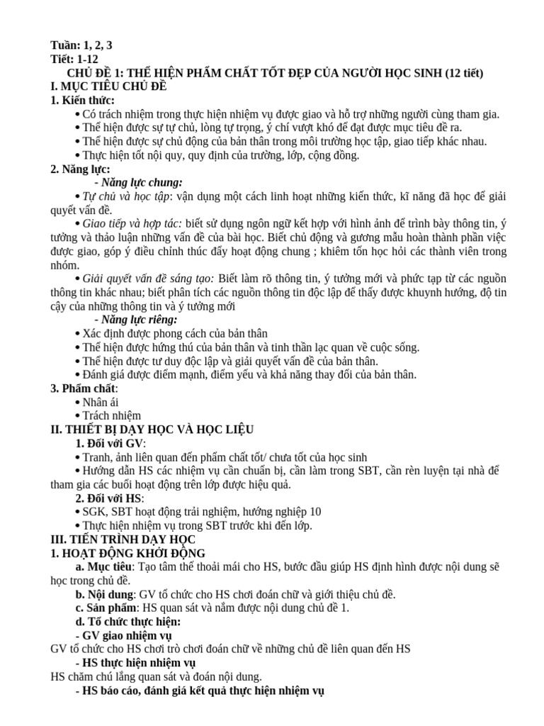 Giao An HDTN Chan Troi Sang Tao 10 | PDF