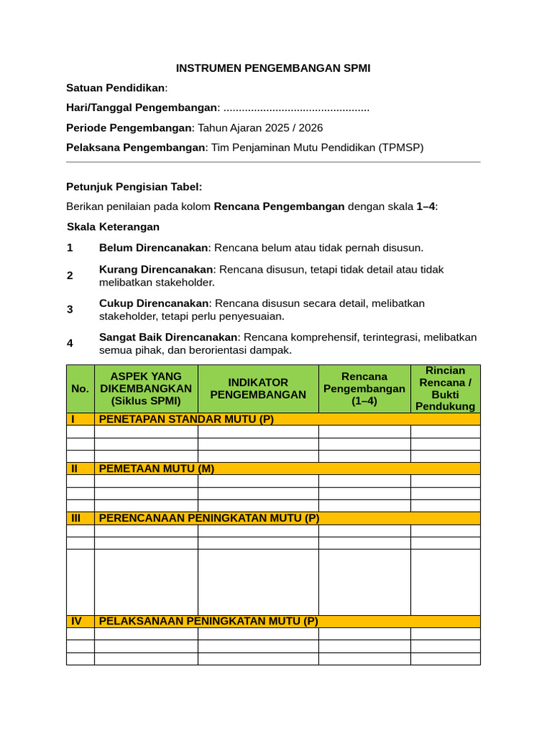 Instrumen SPMI untuk Pengembangan Pendidikan | PDF