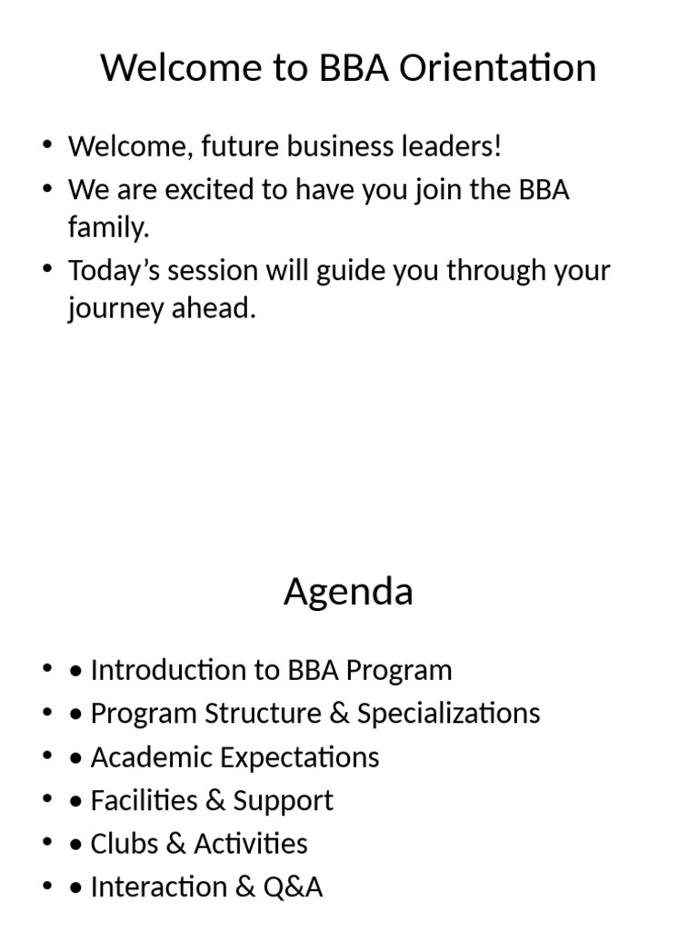 BBA Orientation Guide for New Students | PDF