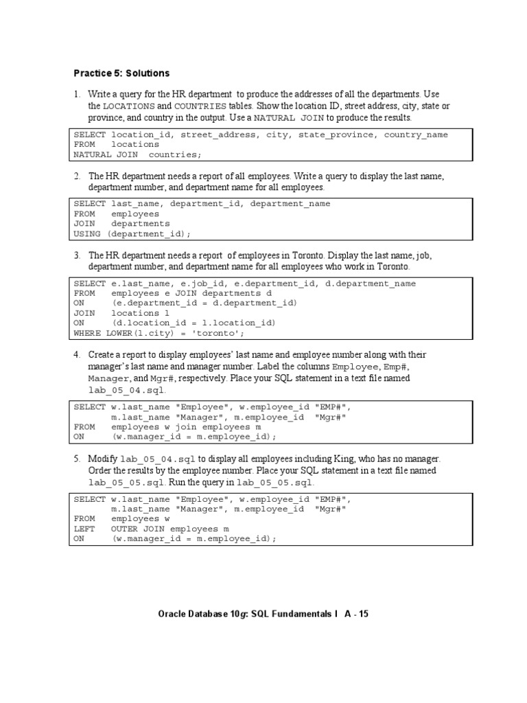 Sql Fundamentals I Solutions 05 Information Technology Software