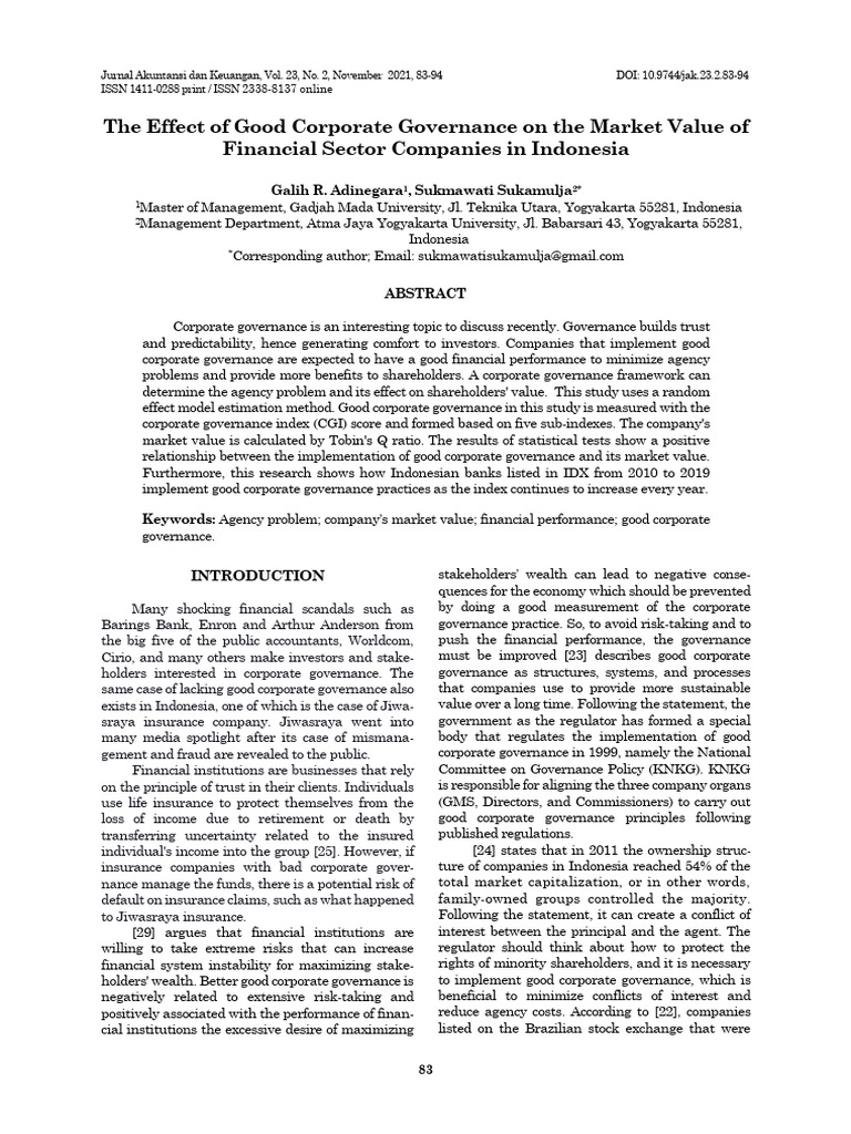 Corporate Governance Impact on Market Value | PDF | Corporate ...