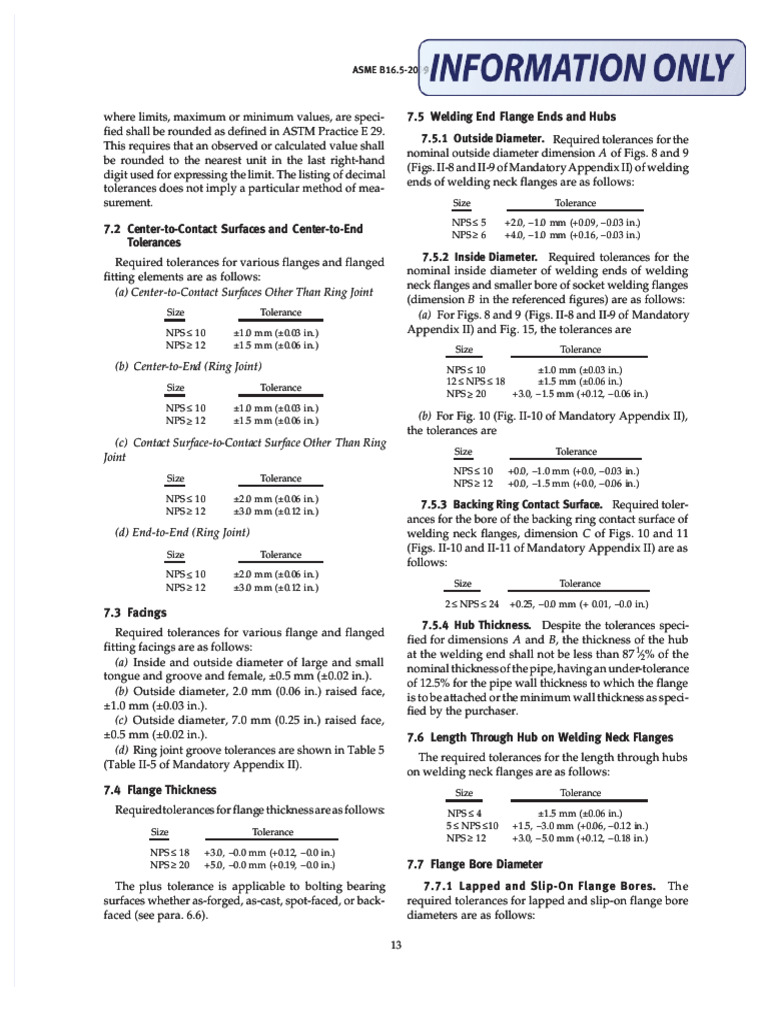 ASME B16.5-2009 Flange Tolerances Guide | PDF | Mechanical Engineering ...