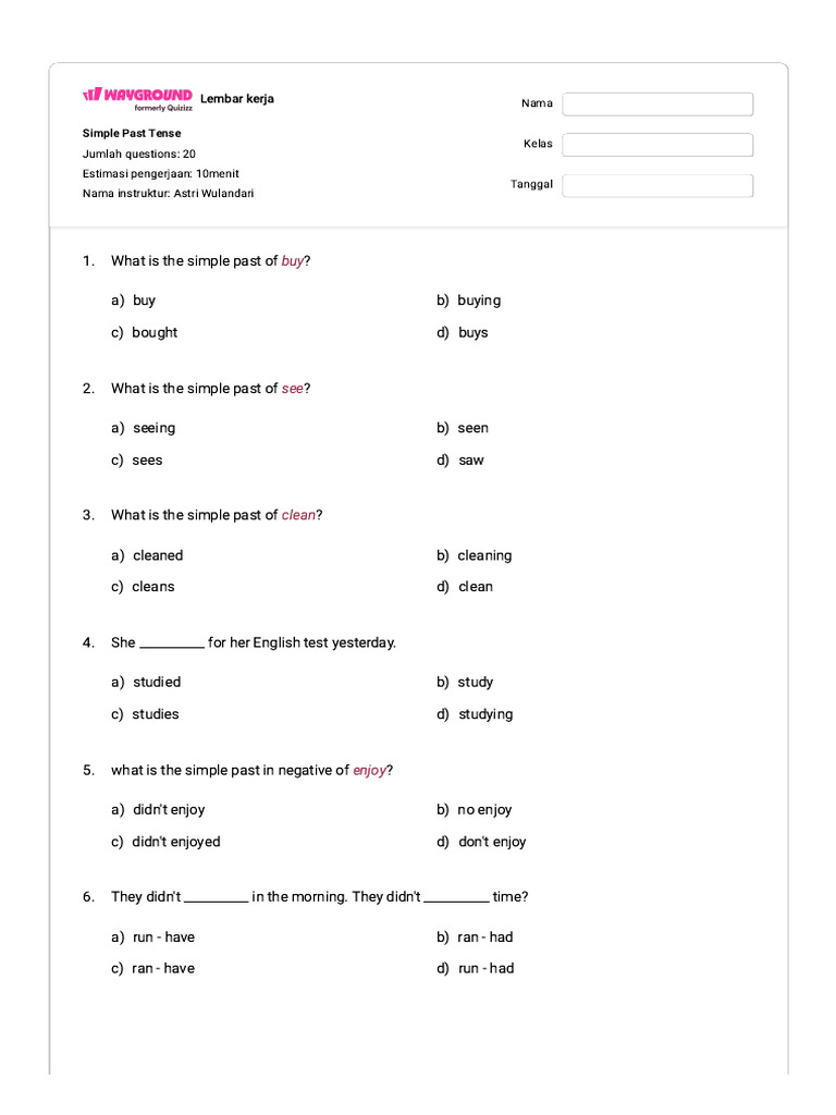 Simple Past Tense Worksheet | PDF | Chess Theory | Chess