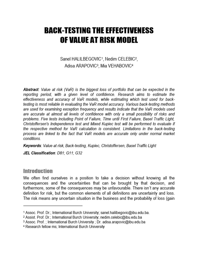 VaR Backtesting Effectiveness | PDF | Value At Risk | Null Hypothesis