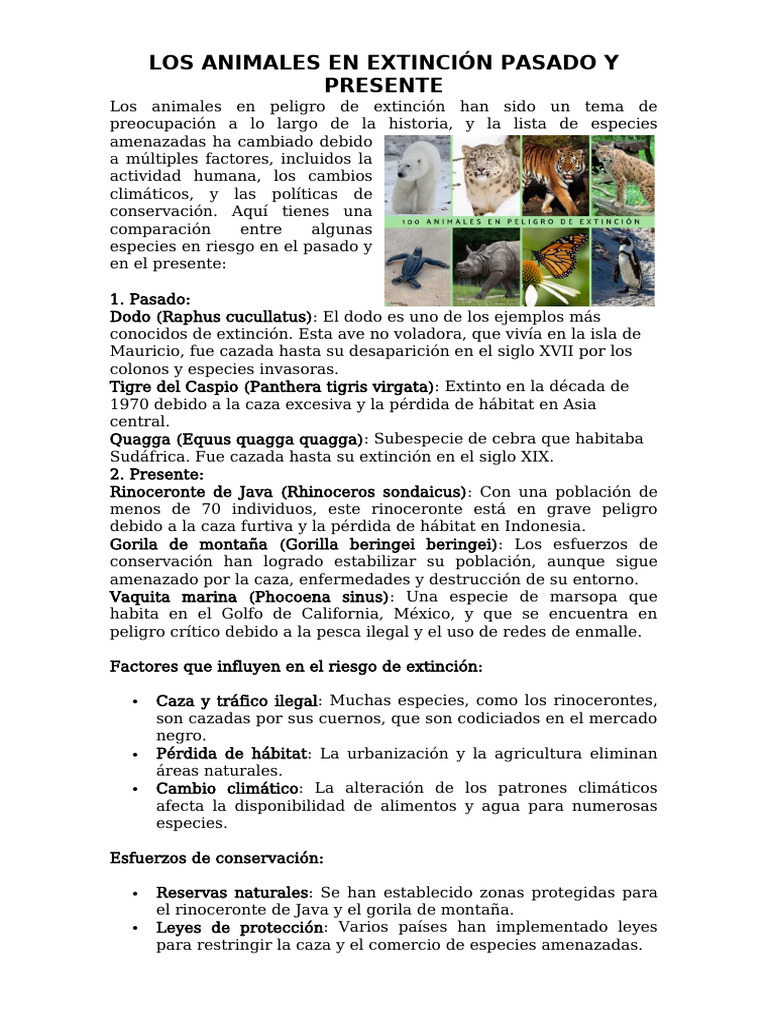 Los Animales en Extinción Pasado y Presente | PDF | Desastres naturales ...