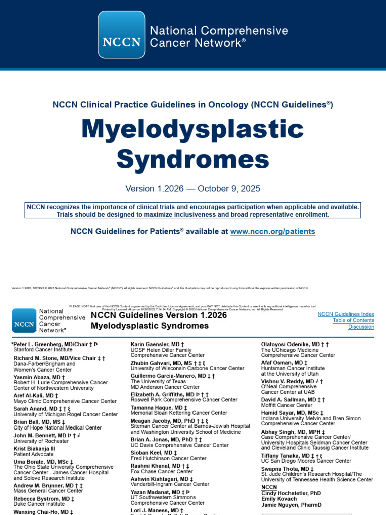 NCCN Guidelines for Myelodysplastic Syndromes | PDF | Medical ...