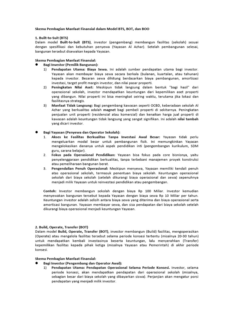 Skema Finansial BTS, BOT, BOO | PDF