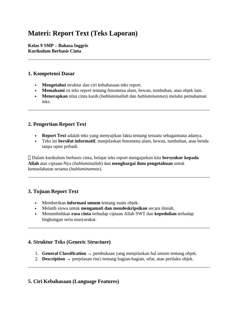Panduan Lengkap Teks Report Kelas 9 | PDF