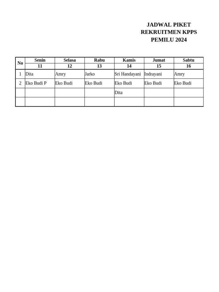 Jadwal Piket Rekruitmen KPPS | PDF