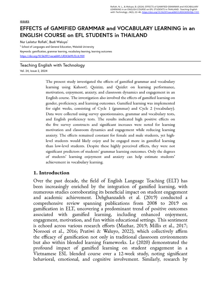 Gamified Grammar and Vocabulary Learning Effects | PDF | English As A ...