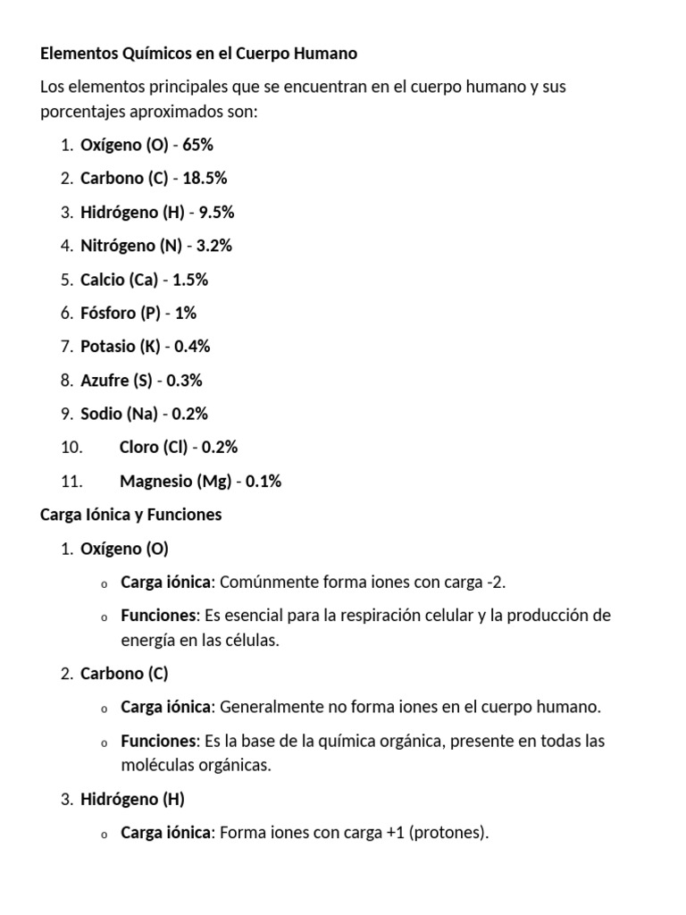 Elementos Químicos en el Cuerpo Humano | PDF | Tabla periódica ...