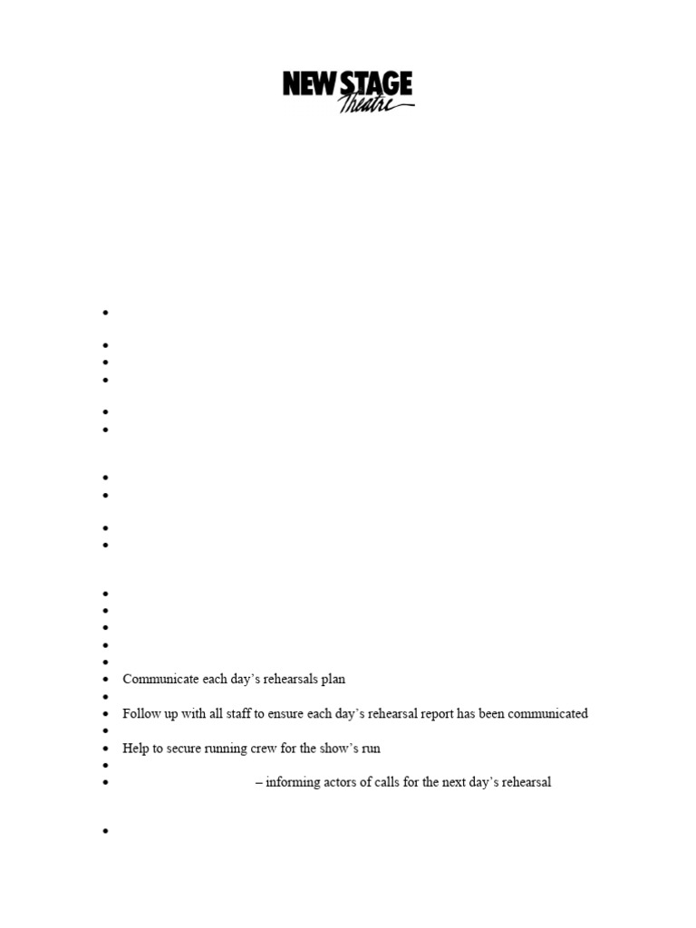 Stage Manager Job Duties Overview | PDF
