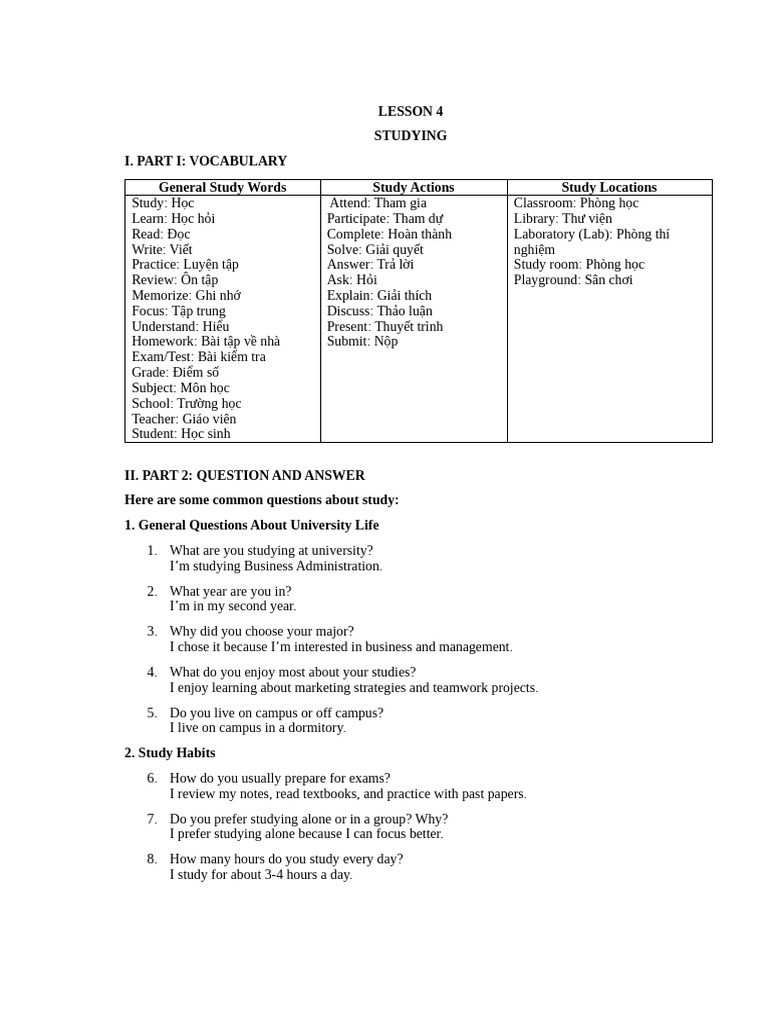 LESSON 4 Studying | PDF