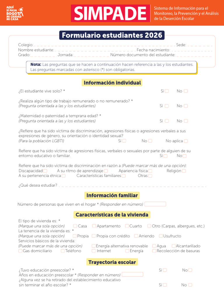 Formulario SIMPADE 2026 para Estudiantes | PDF | Educación de la ...