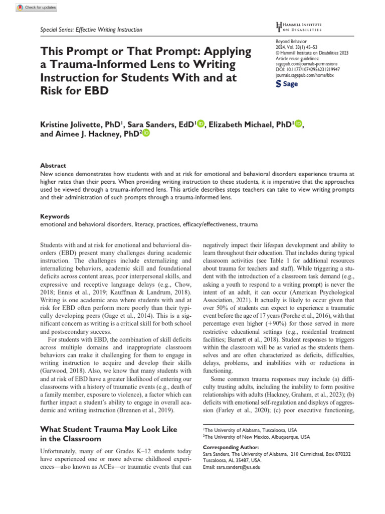 Trauma-Informed Writing for EBD Students | PDF | Psychological Trauma ...
