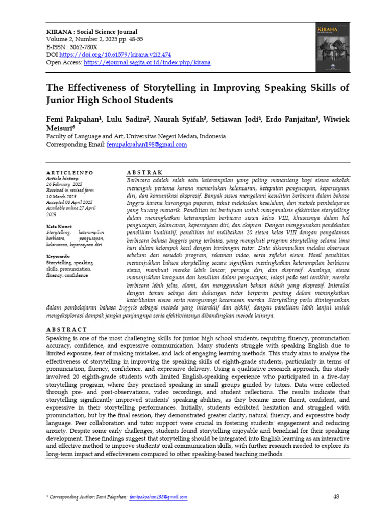 The Effectiveness of Storytelling in Improving Speaking Skills of ...