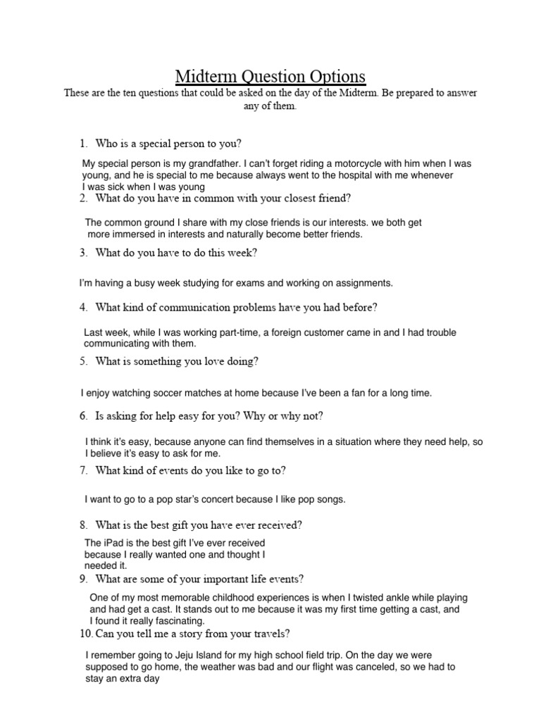 Midterm Question Preparation Guide | PDF