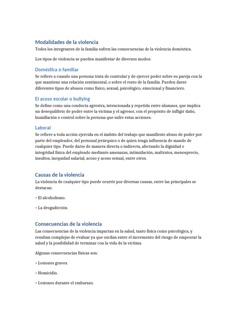 Tipos y consecuencias de la violencia | PDF