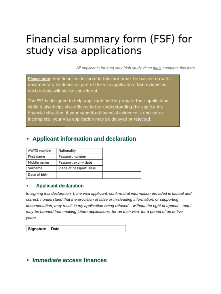IRL Study Visa Financial Summary | PDF | Cost Of Living | Travel Visa