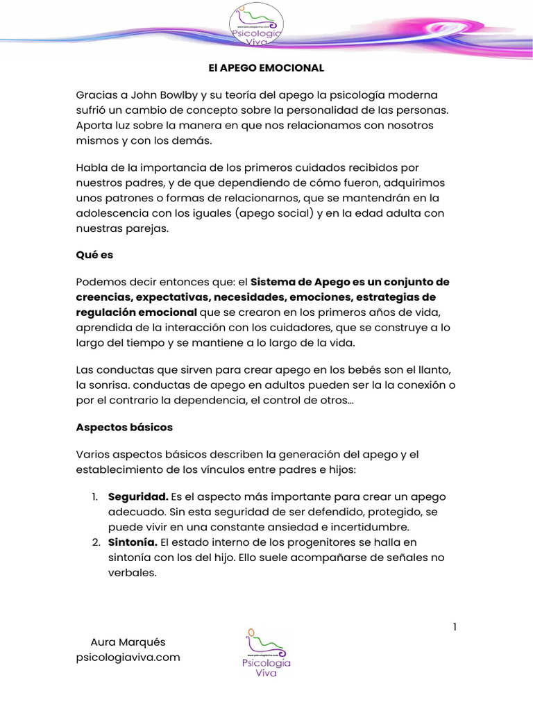 Tipos y Claves del Apego Emocional | PDF | Teoría de apego | Conceptos ...