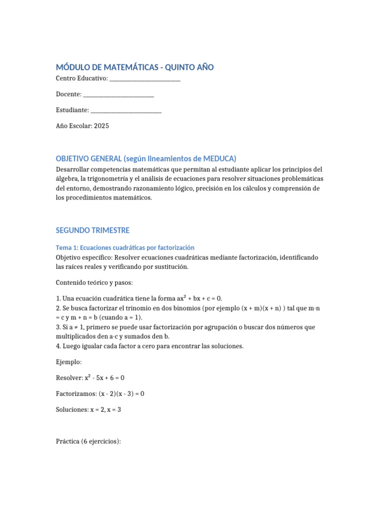 Modulo Matematicas Quinto Anio | PDF | Funciones trigonométricas ...
