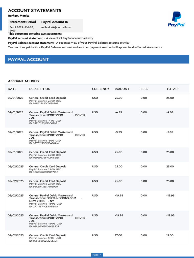 Paypal Statement | PDF | Pay Pal | Debit Card