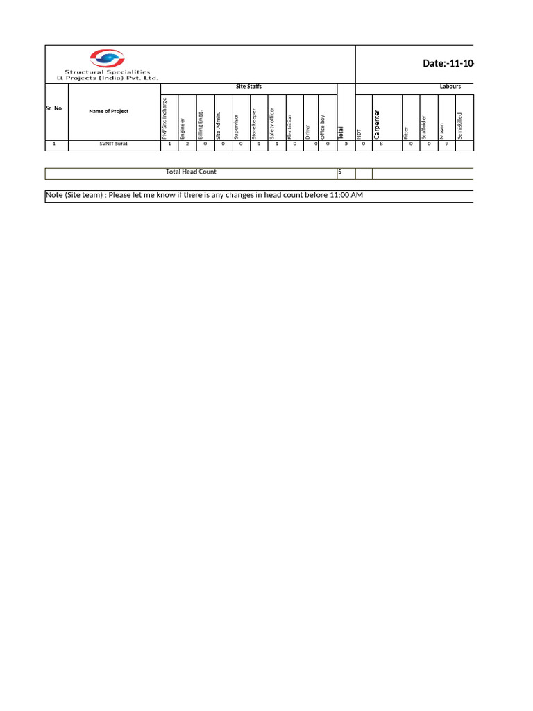Project Head Count Summary 2025 | PDF