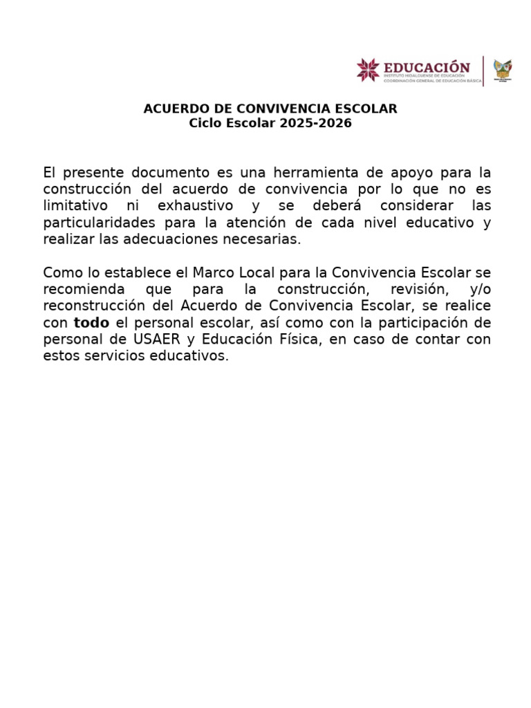 Documento Base Acuerdo de Convivencia Escolar 2025 27 Mayo | PDF ...