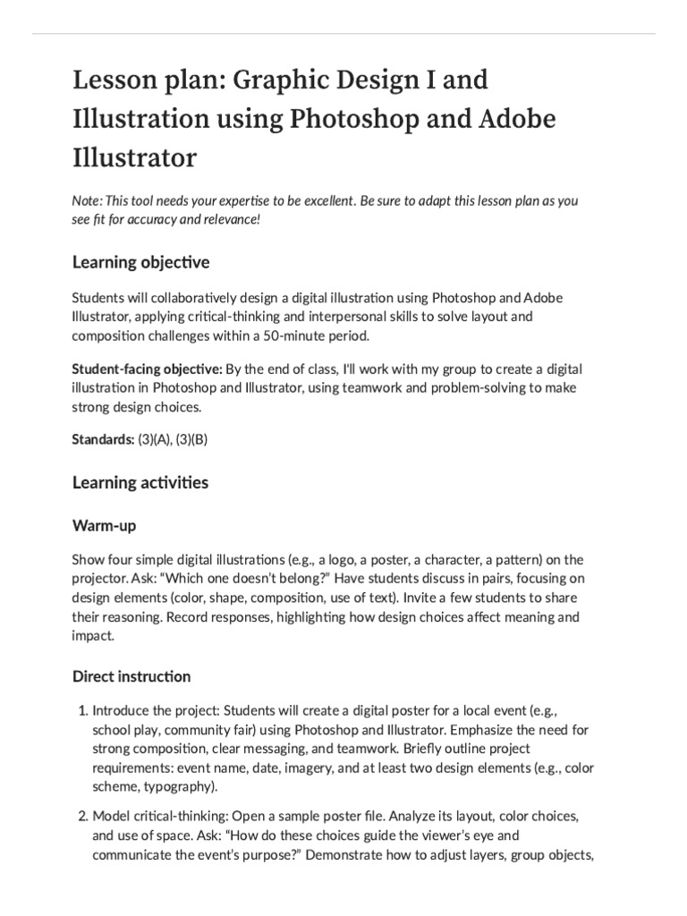 Lesson Plan - Khan Academy Graphic Design I & Illustration Using PS ...