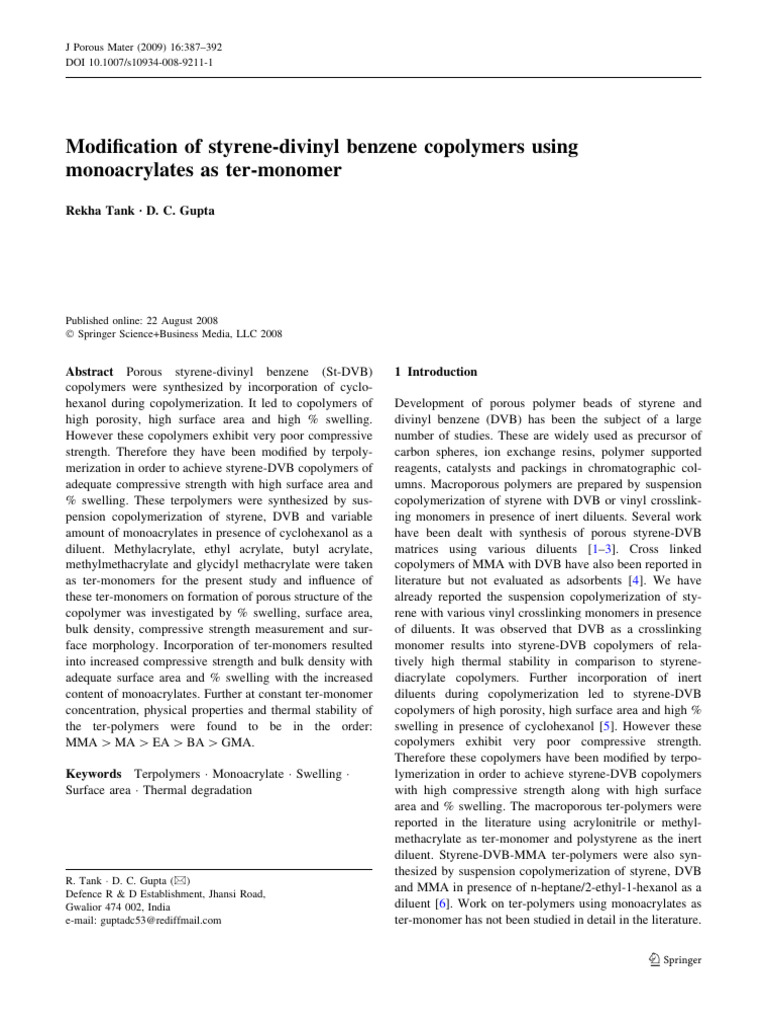 Modification of Styrene-DVB Copolymers | PDF | Copolymer | Porosity
