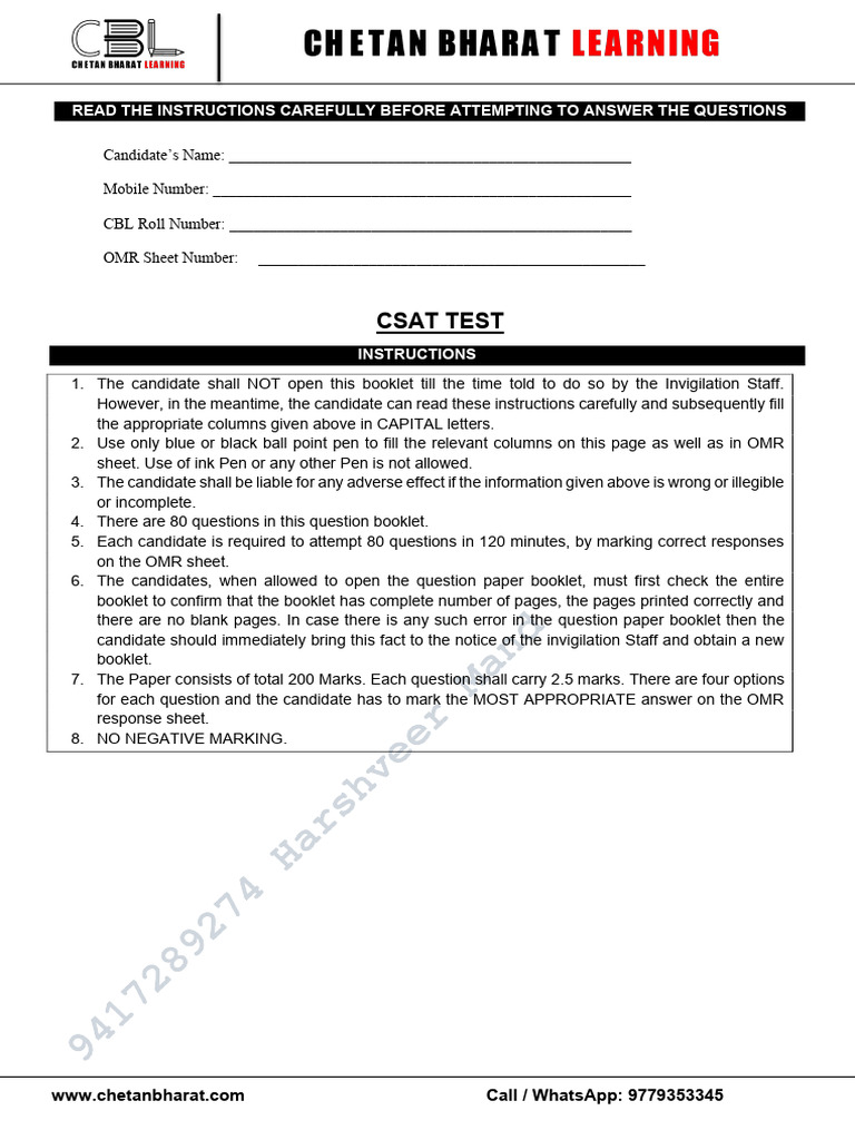 1761989954-Csat Test Ans Sheet Final - 2 Ques Sheet | PDF | Quantum ...