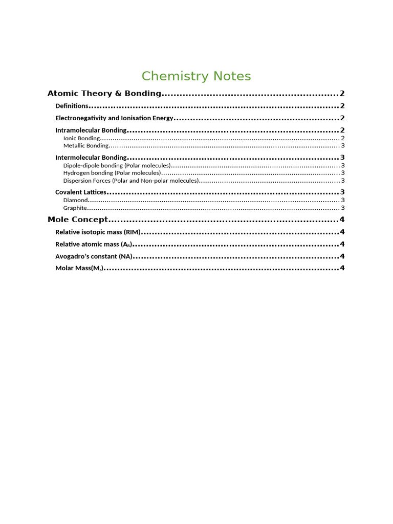 Chem Notes | PDF | Chemical Bond | Mole (Unit)