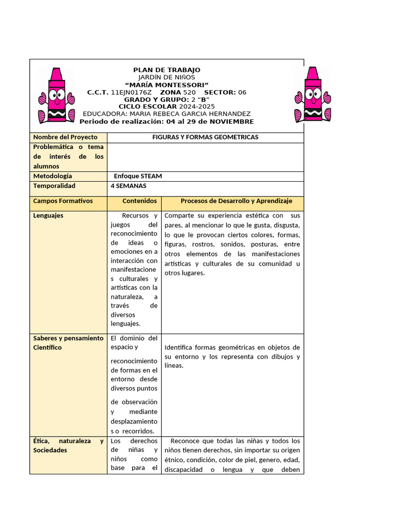 Proyecto Geometría en Jardín de Niños | PDF | Educación de la primera ...