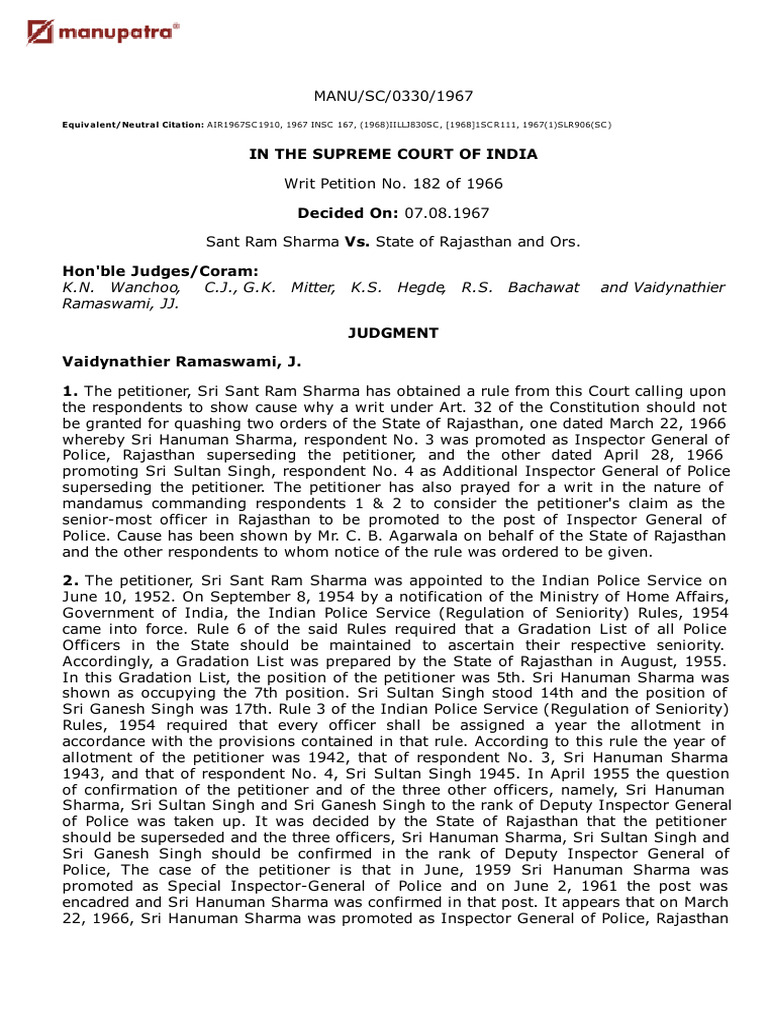 Supreme Court Ruling on Police Promotion Case | PDF | Inspector ...