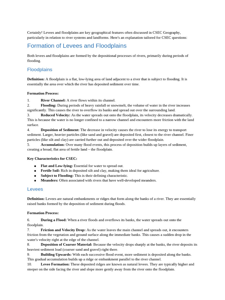 Certainly Levees And Floodplains Are Key Geographical Features Pdf