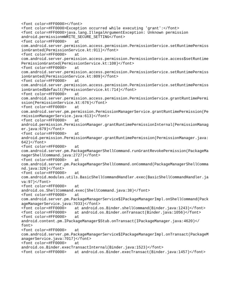 Android Permission Grant Error Log | PDF | System Software | Embedded ...