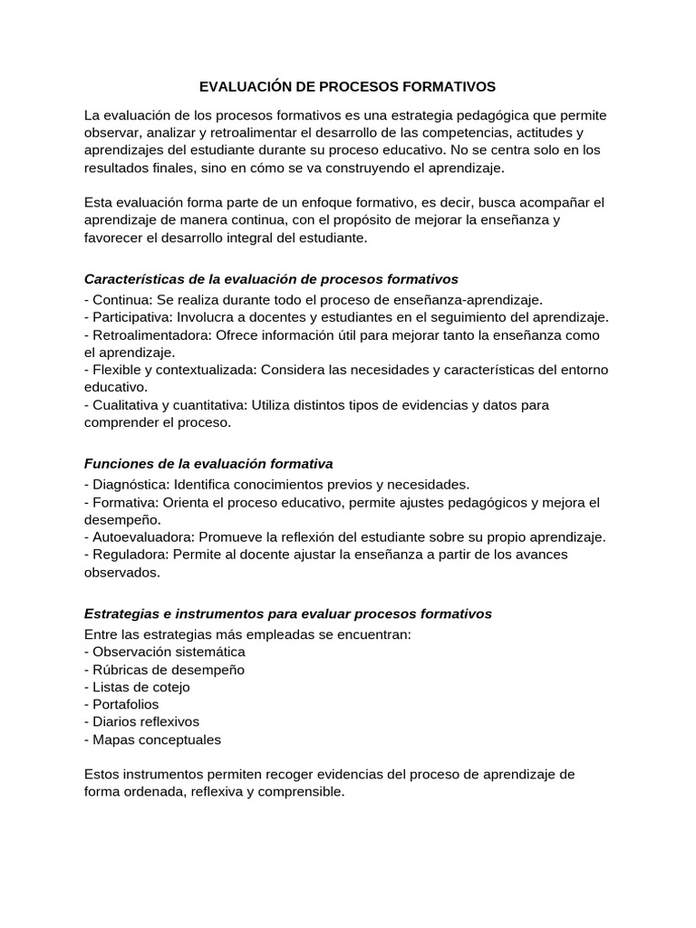 Evaluación de Procesos Formativos en Educación | PDF