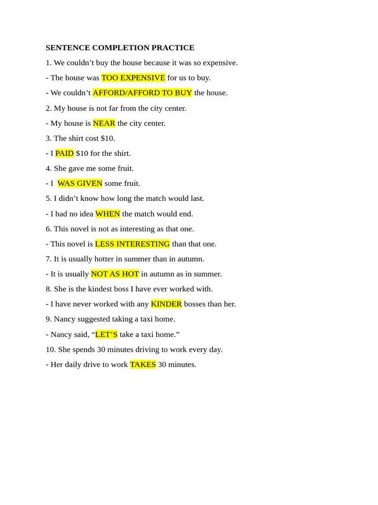 Sentence Completion Exercises | PDF